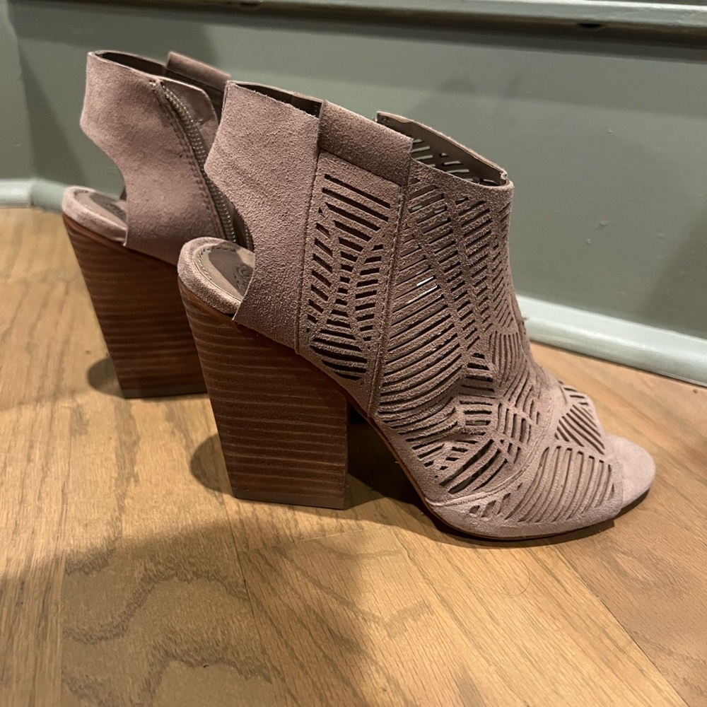 Vince Camuto Kimora Tan Heeled Boots with Peep-Toe Design
